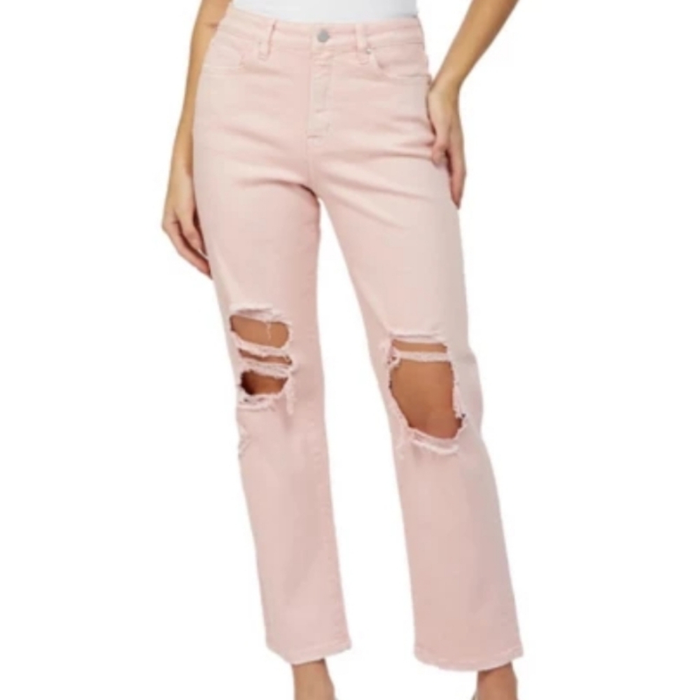Mica NWT Super High Pink Dad Jeans Distressed Ripped Relaxed Fit Pink Sp…